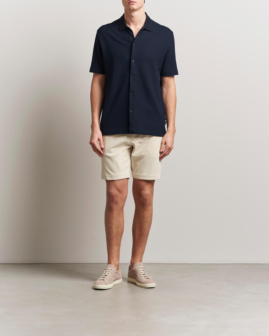 Herren | Hemden | BOSS BLACK | Palladio Knitted Short Sleeve Shirt Dark Blue