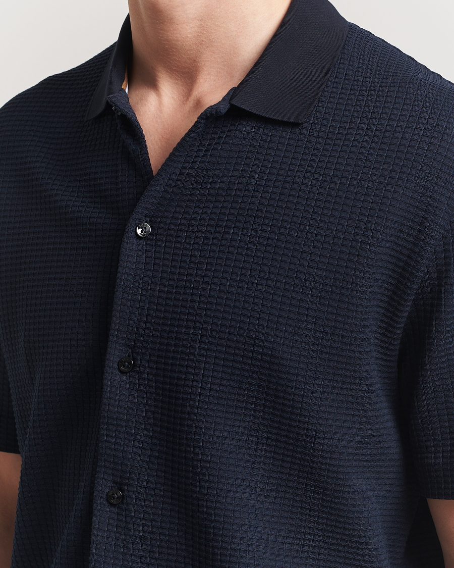 Herren | Hemden | BOSS BLACK | Palladio Knitted Short Sleeve Shirt Dark Blue