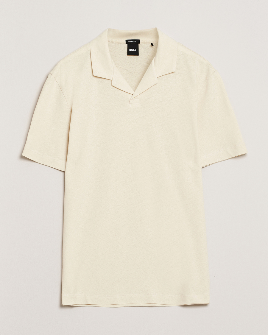 Herren | Poloshirts | BOSS BLACK | Ponti Cotton/Linen Open Collar Polo Open White