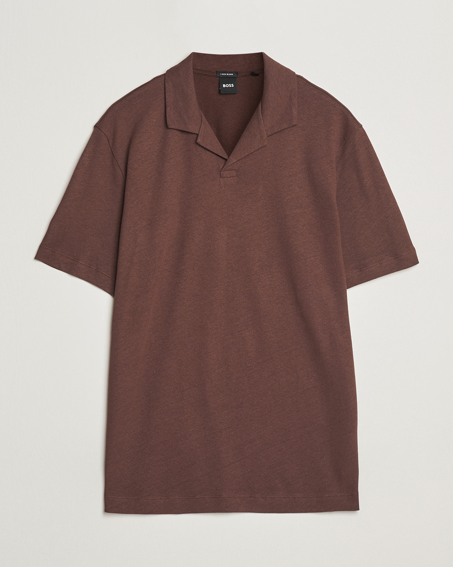 Herren | Poloshirts | BOSS BLACK | Ponti Cotton/Linen Open Collar Polo Dark Brown
