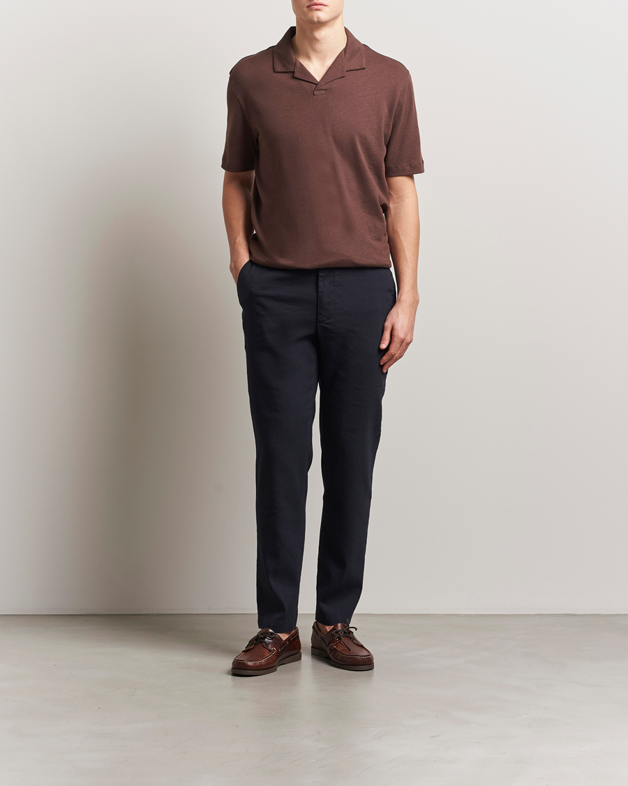 Herren | Poloshirts | BOSS BLACK | Ponti Cotton/Linen Open Collar Polo Dark Brown