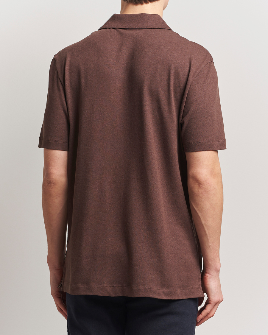 Herren | Poloshirts | BOSS BLACK | Ponti Cotton/Linen Open Collar Polo Dark Brown