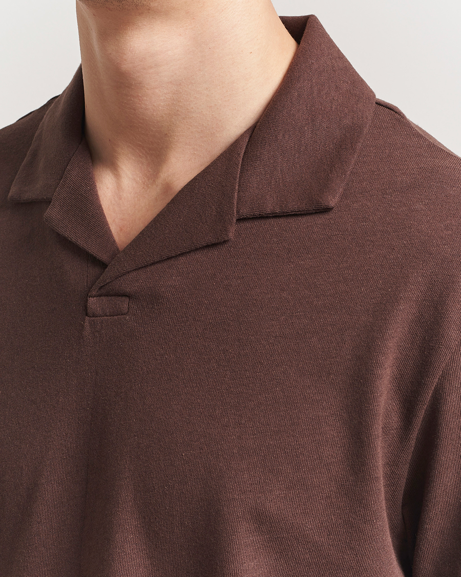 Herren | Poloshirts | BOSS BLACK | Ponti Cotton/Linen Open Collar Polo Dark Brown
