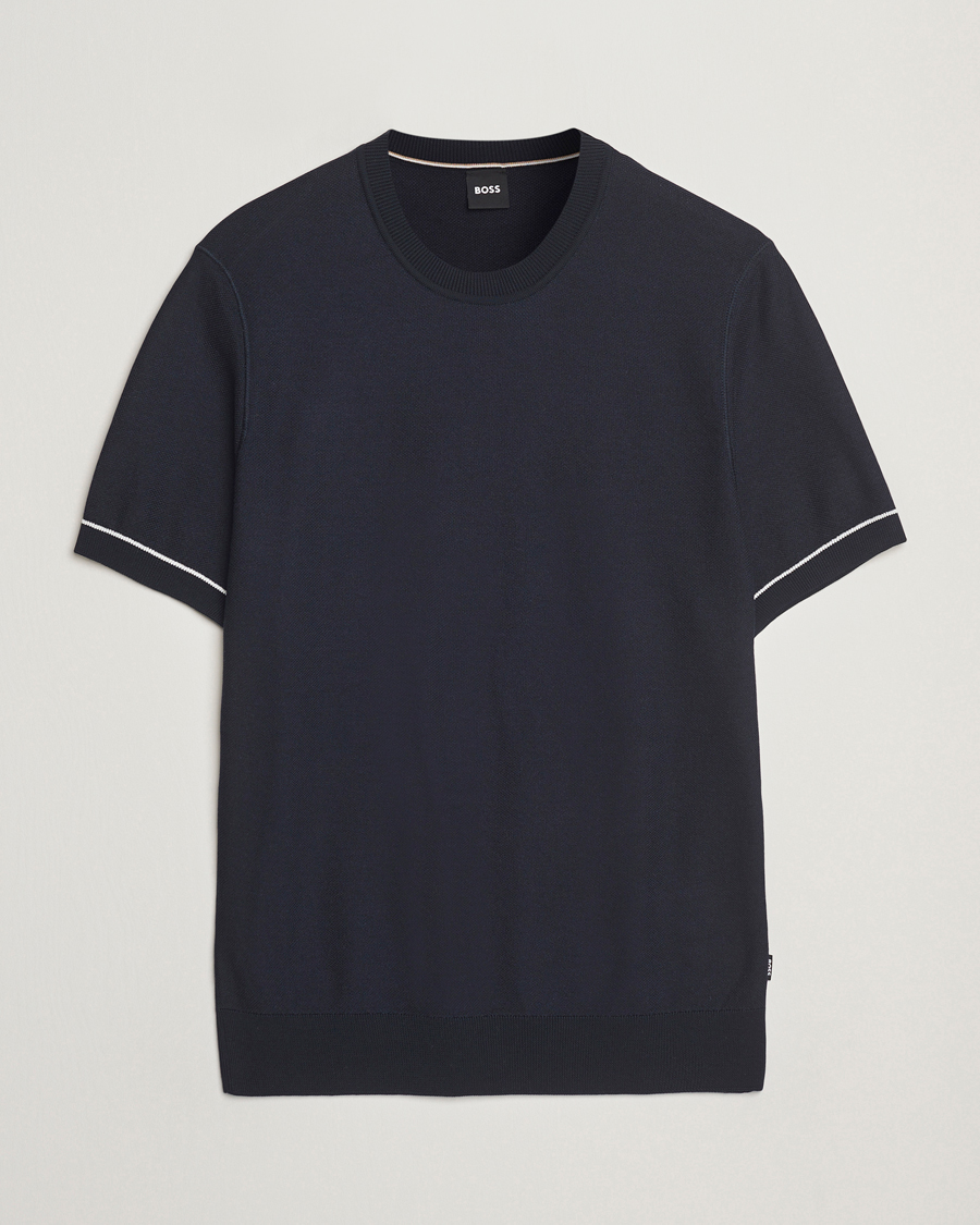 Herren | T-Shirts | BOSS BLACK | Jianfranco Cotton/Viscose Knitted T-Shirt Dark Blue