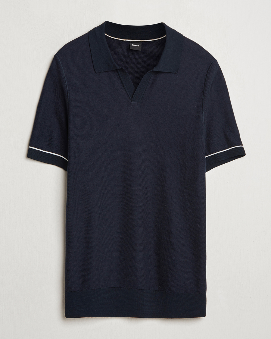 Herren | Poloshirts | BOSS BLACK | Jianluca Cotton/Lyocell Knitted Polo Dark Blue