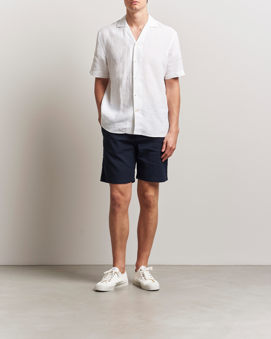 Herren | Shorts | BOSS ORANGE | Tapered Linen Chino Drawstring Shorts Dark Blue