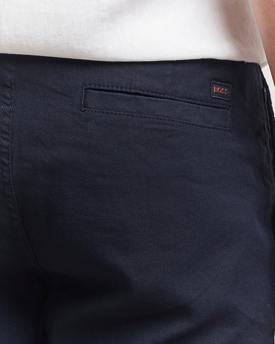 Herren | Shorts | BOSS ORANGE | Tapered Linen Chino Drawstring Shorts Dark Blue