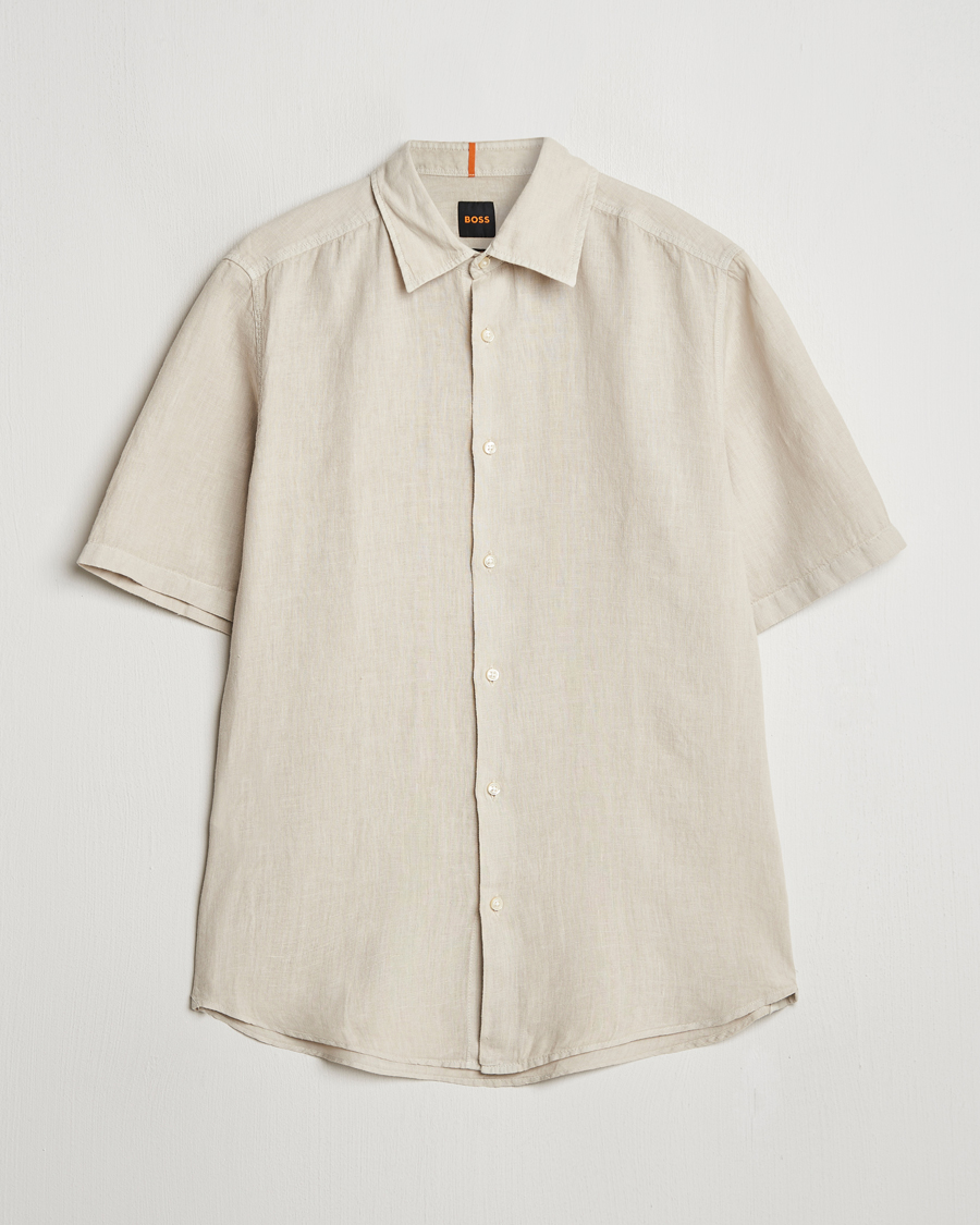 Herren | Hemden | BOSS ORANGE | Rash Linen Short Sleeve Shirt Light Beige