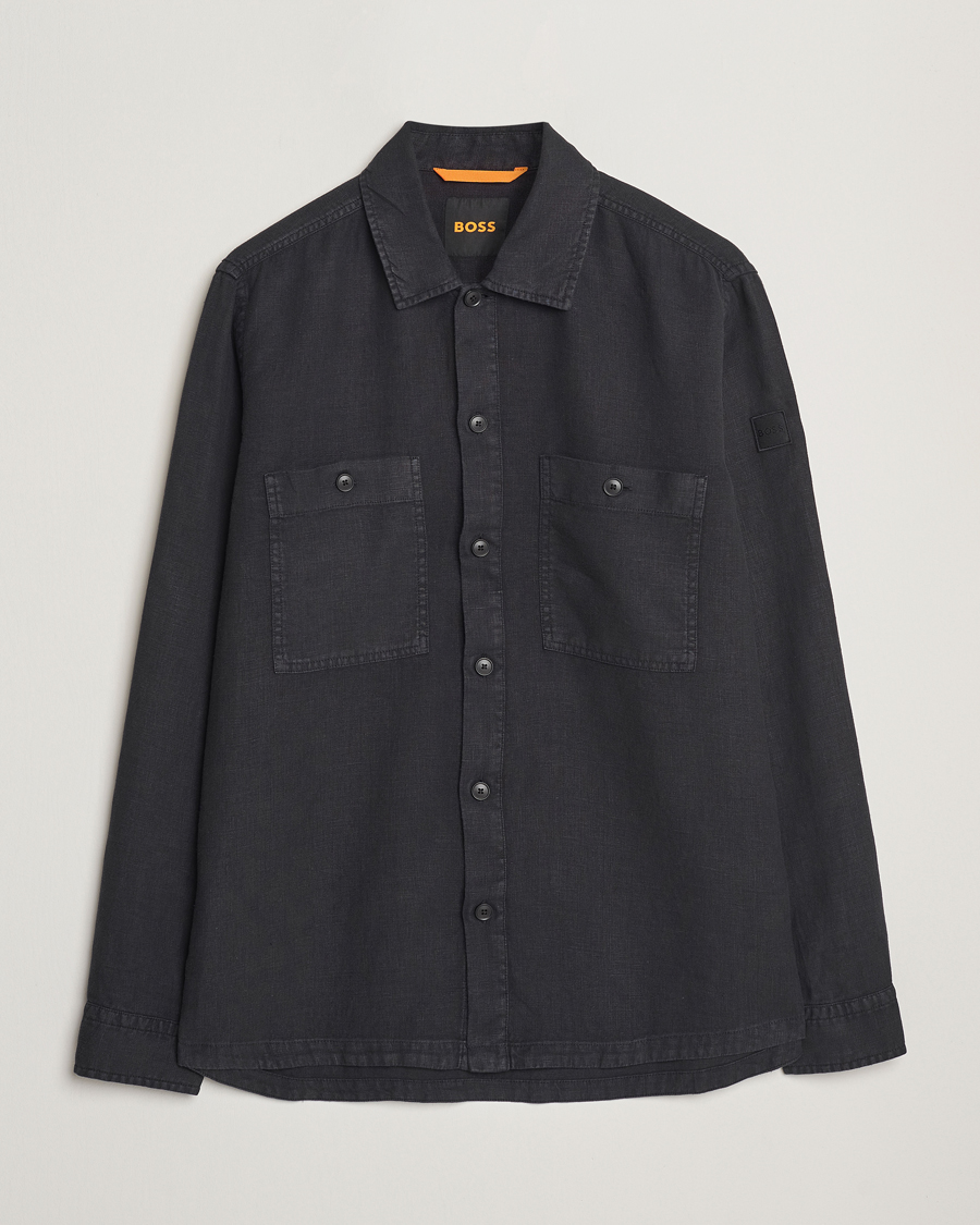Herren | Hemden | BOSS ORANGE | Locky Linen Overshirt Black
