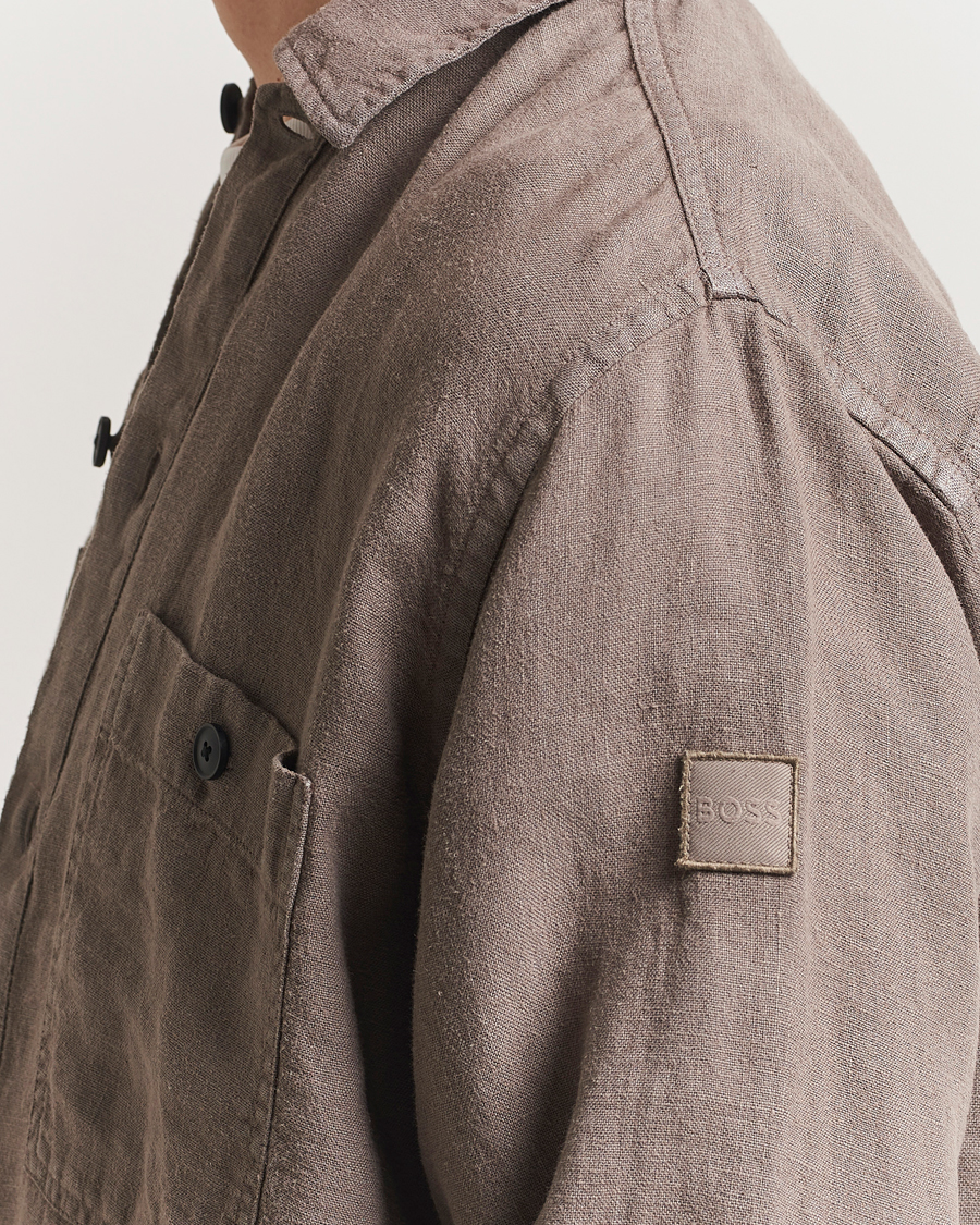 Herren | Hemden | BOSS ORANGE | Locky Linen Overshirt Open Beige