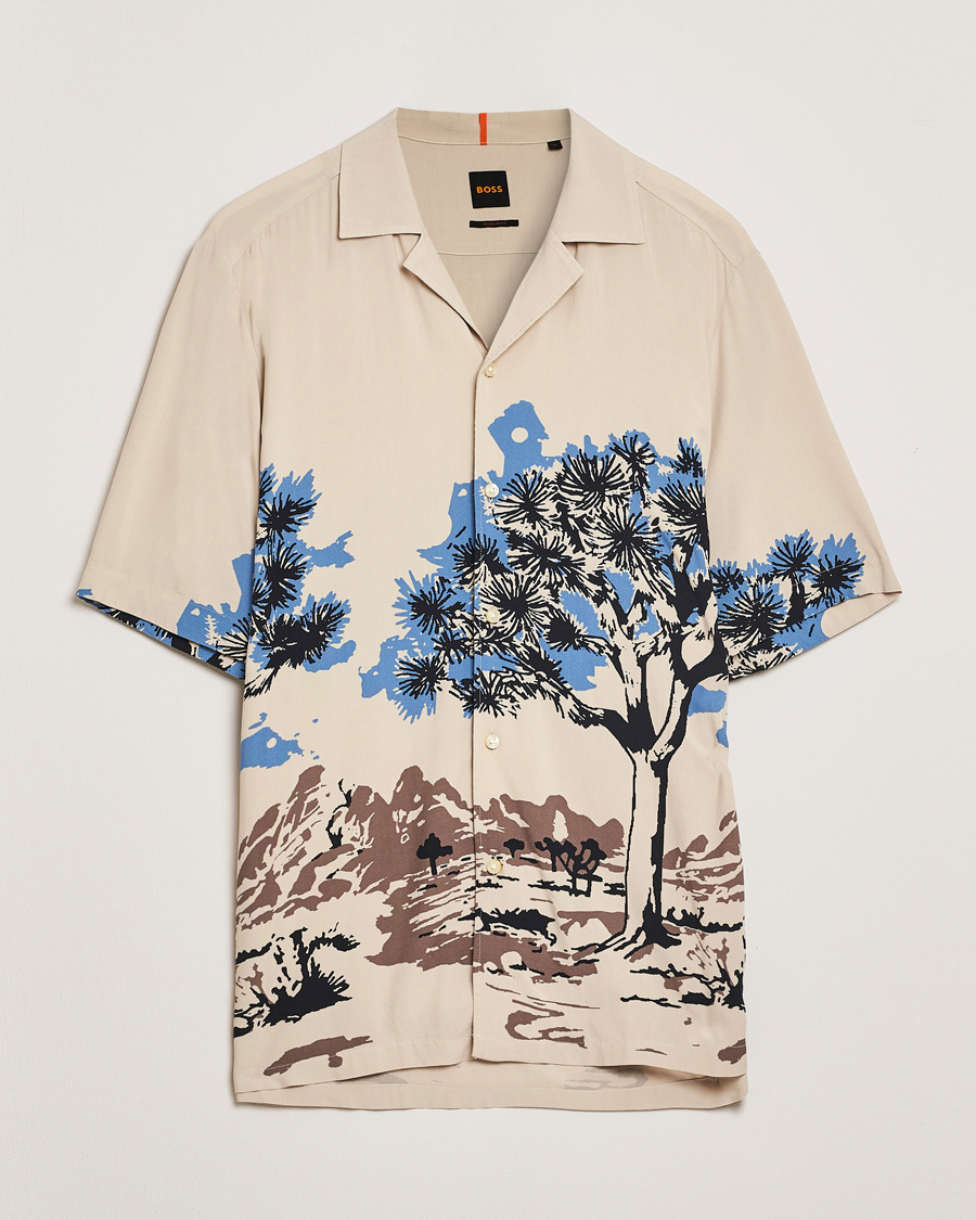 Herren | Hemden | BOSS ORANGE | Rayer Printed Short Sleeve Shirt Light Beige