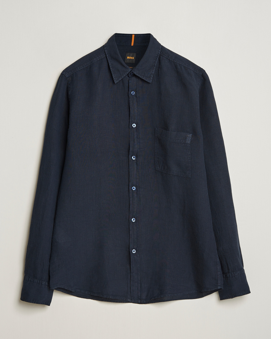 Herren | Hemden | BOSS ORANGE | Relegant Linen Shirt Dark Blue