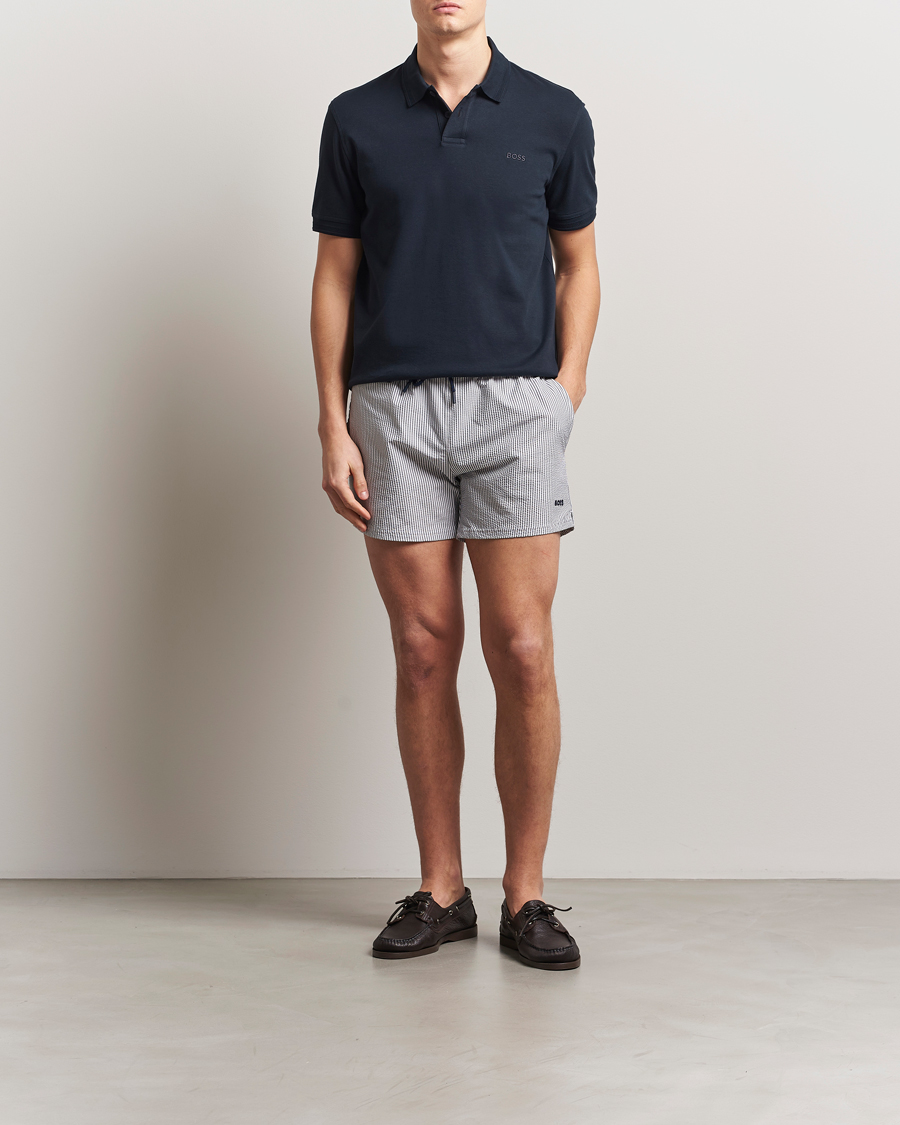 Herren | Badehosen | BOSS BLACK | Velvetfish Seersucker Swimshorts Navy