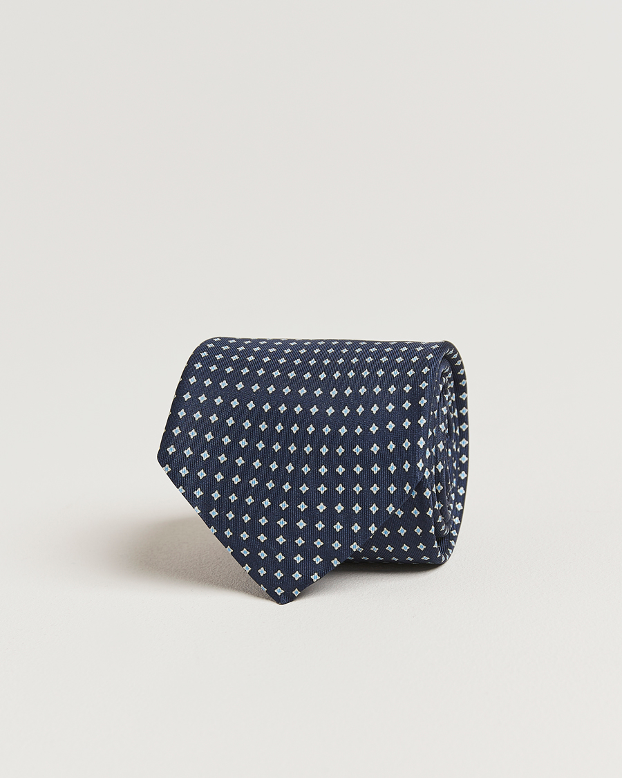 Herren | Krawatten | Stenströms | Printed Silk Tie 7,5cm Navy