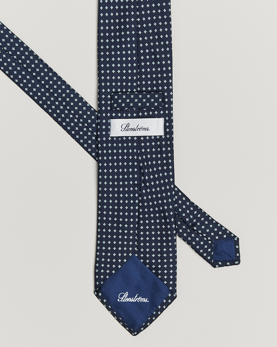 Herren | Krawatten | Stenströms | Printed Silk Tie 7,5cm Navy