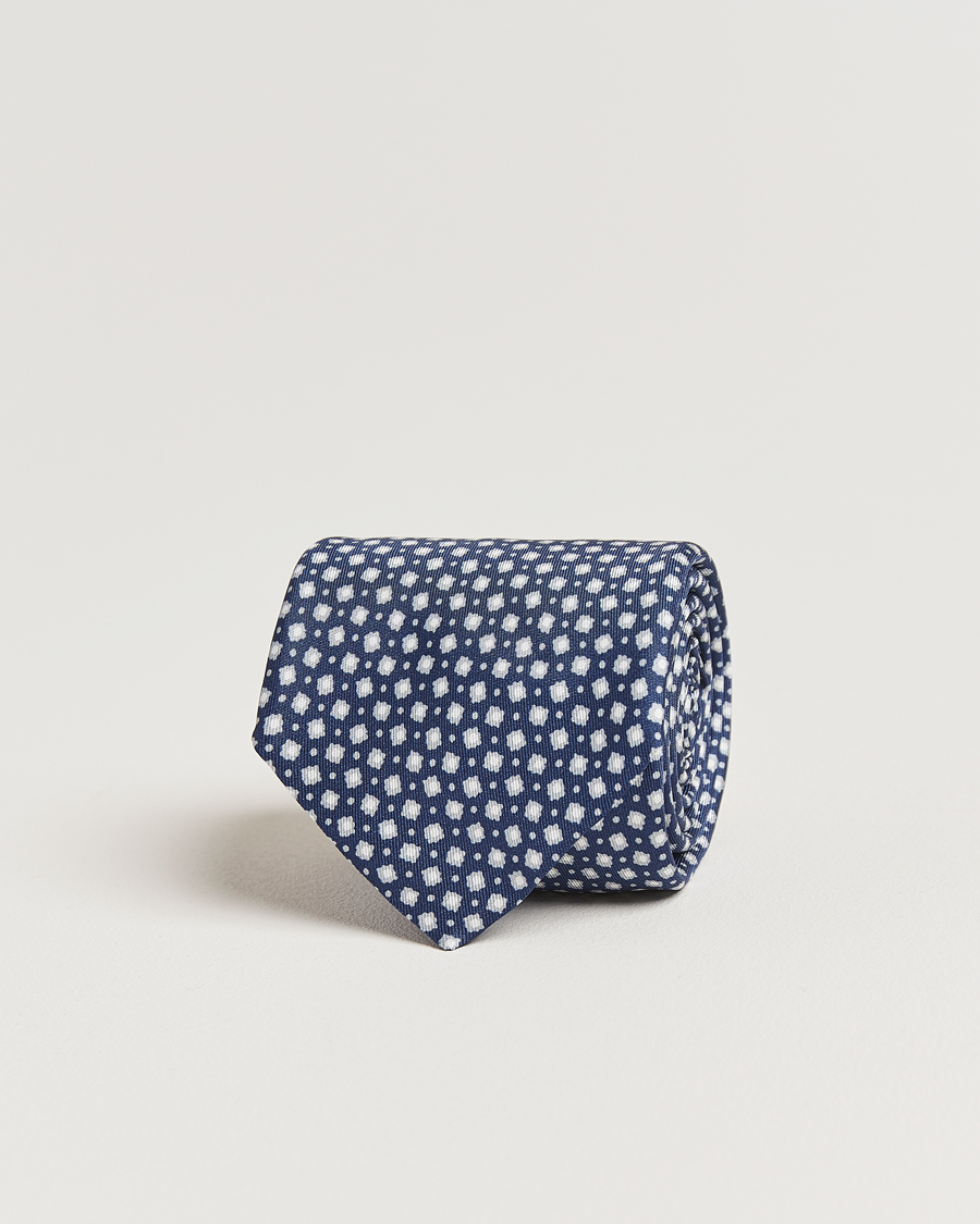 Herren | Krawatten | Stenströms | Printed Silk Tie 7,5cm Blue