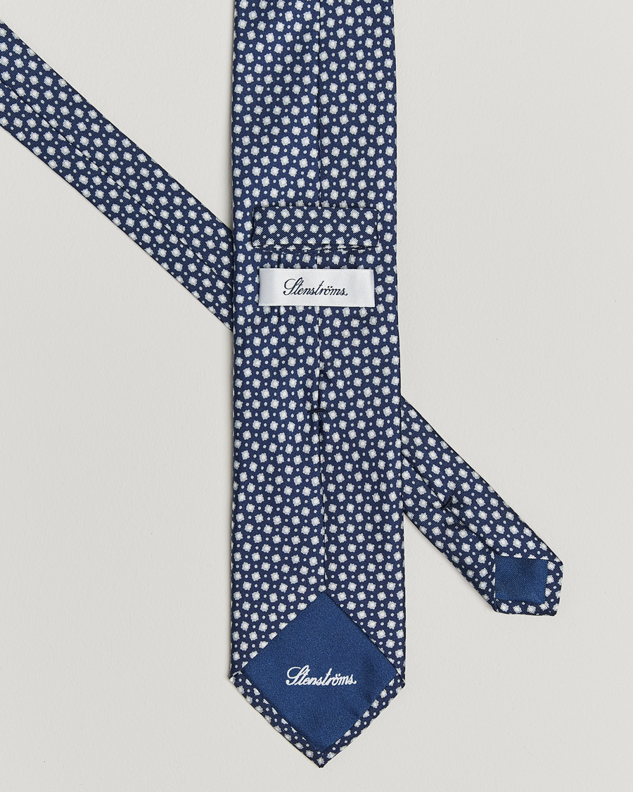 Herren | Krawatten | Stenströms | Printed Silk Tie 7,5cm Blue