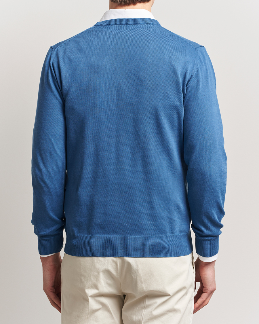 Herren | Pullover | Morgano | Supersoft Egyptian Cotton V-Neck Mid Blue