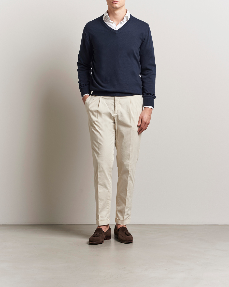 Herren | Pullover | Morgano | Supersoft Egyptian Cotton V-Neck Navy