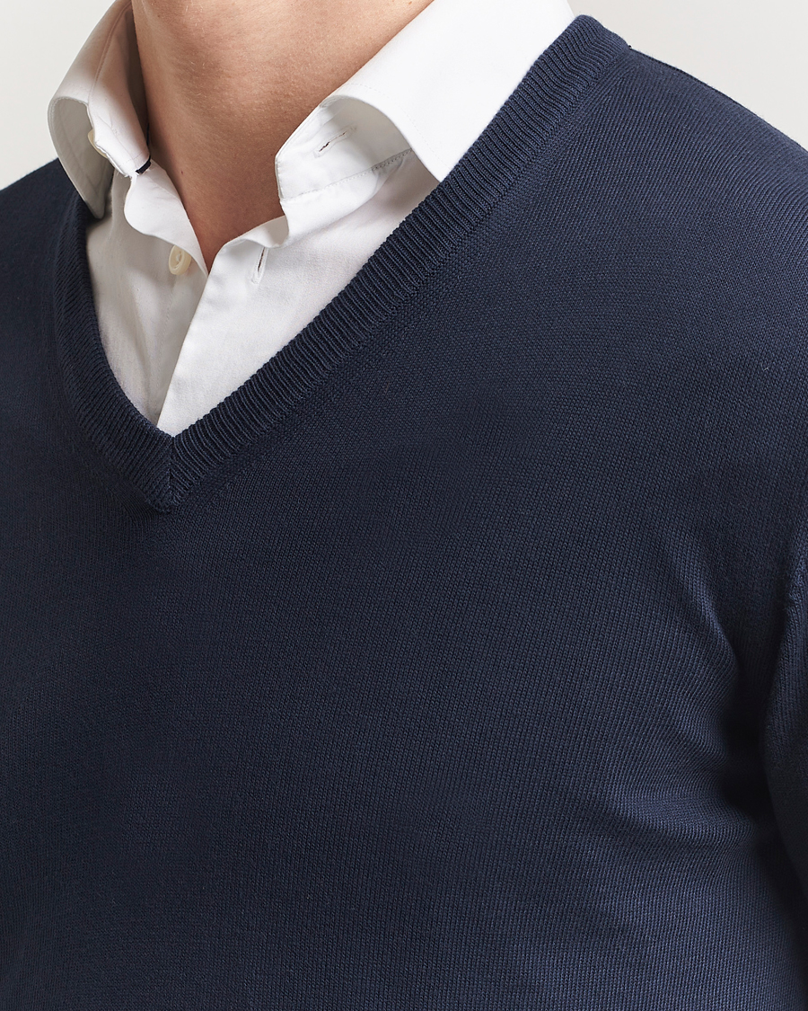 Herren | Pullover | Morgano | Supersoft Egyptian Cotton V-Neck Navy