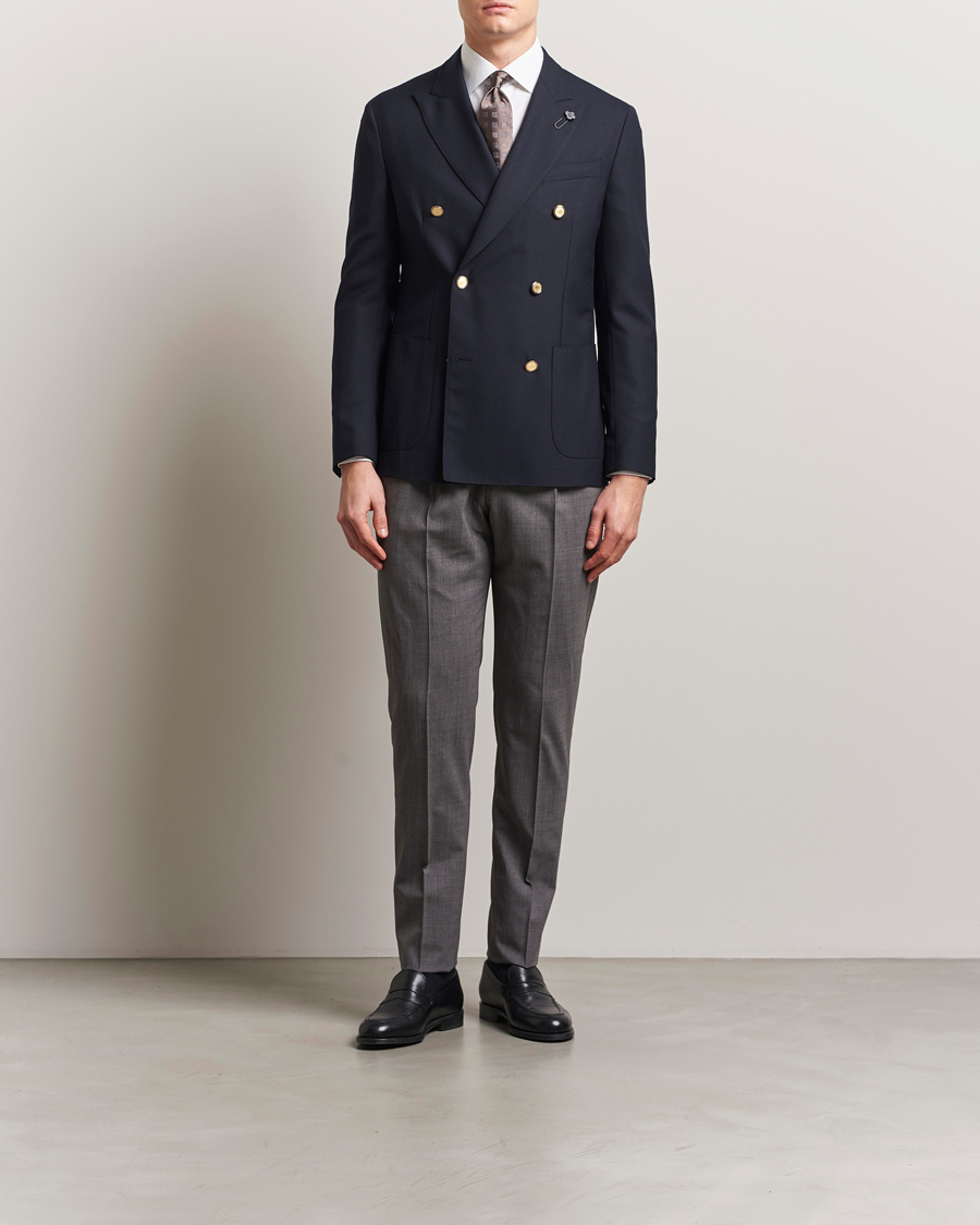 Herren | Sakkos | Lardini | Double Breasted Light Wool Blazer Navy