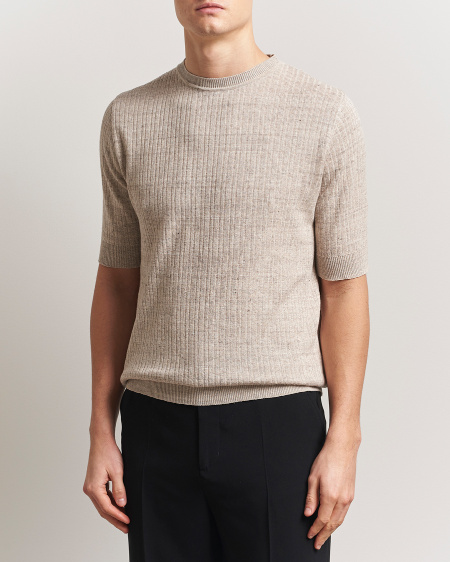 Herren | T-Shirts | Lardini | Knitted Linen/Cotton T-Shirt Beige