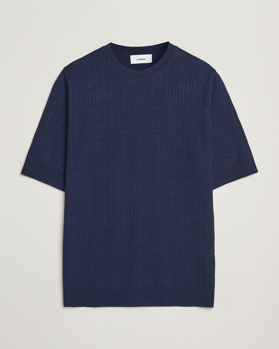 Herren | T-Shirts | Lardini | Knitted Linen/Cotton T-Shirt Navy