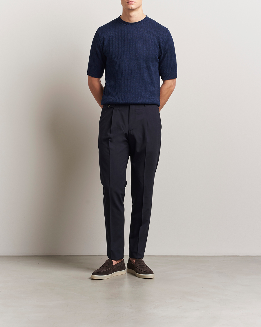 Herren | T-Shirts | Lardini | Knitted Linen/Cotton T-Shirt Navy