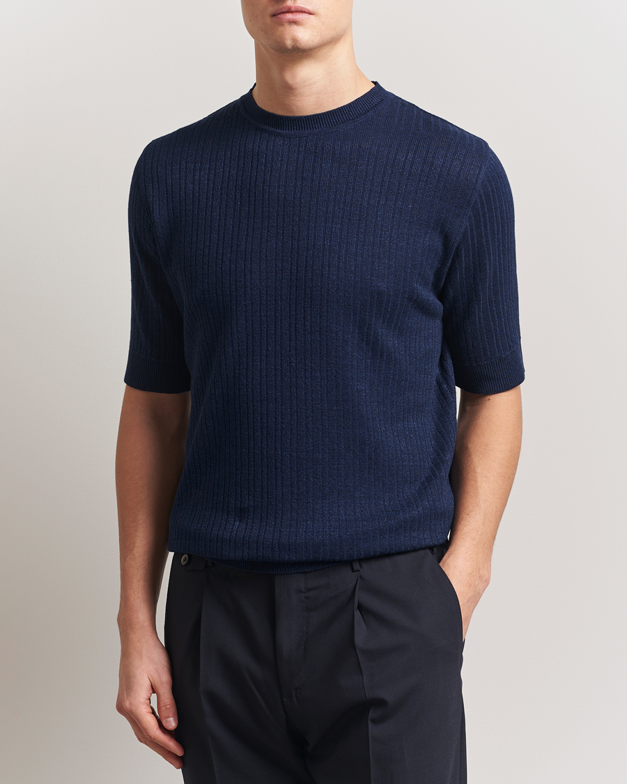 Herren | T-Shirts | Lardini | Knitted Linen/Cotton T-Shirt Navy