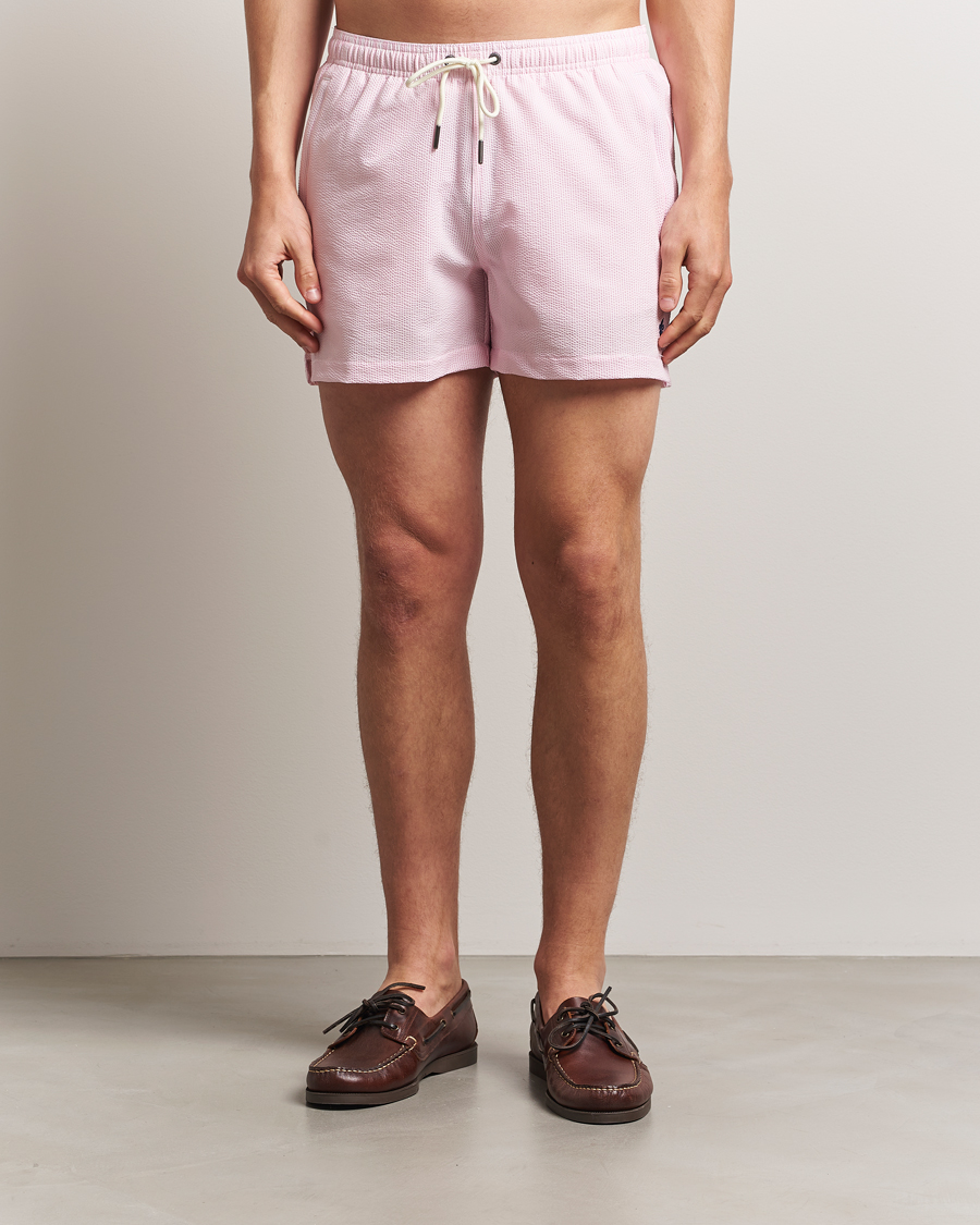 Herren | Badehosen | Morris | Seersucker Bathing Trunks Light Pink