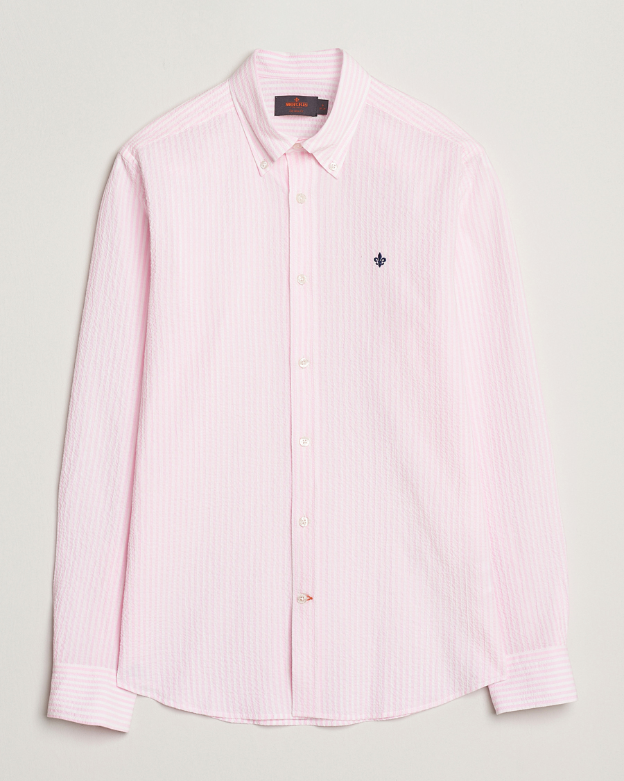 Herren | Hemden | Morris | Slim Fit Striped Seersucker Shirt Light Pink