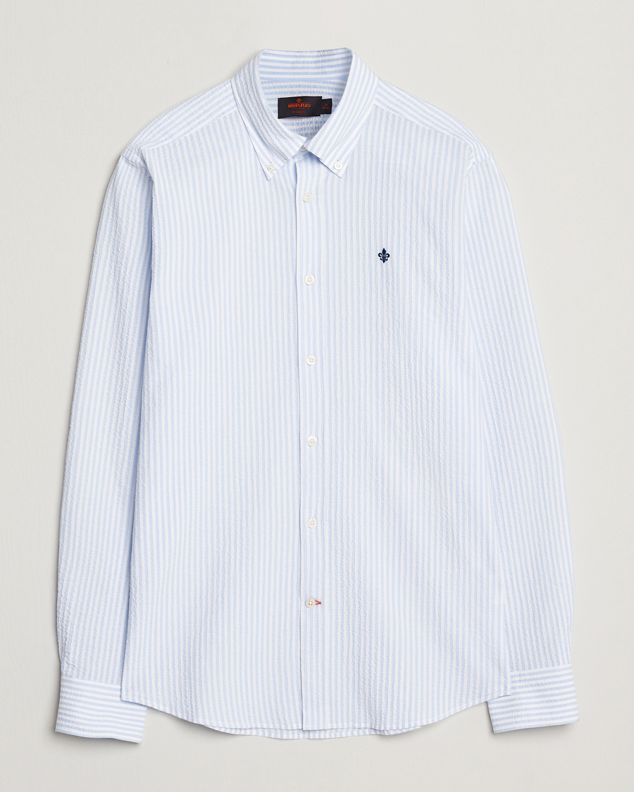 Herren | Hemden | Morris | Slim Fit Striped Seersucker Shirt Light Blue