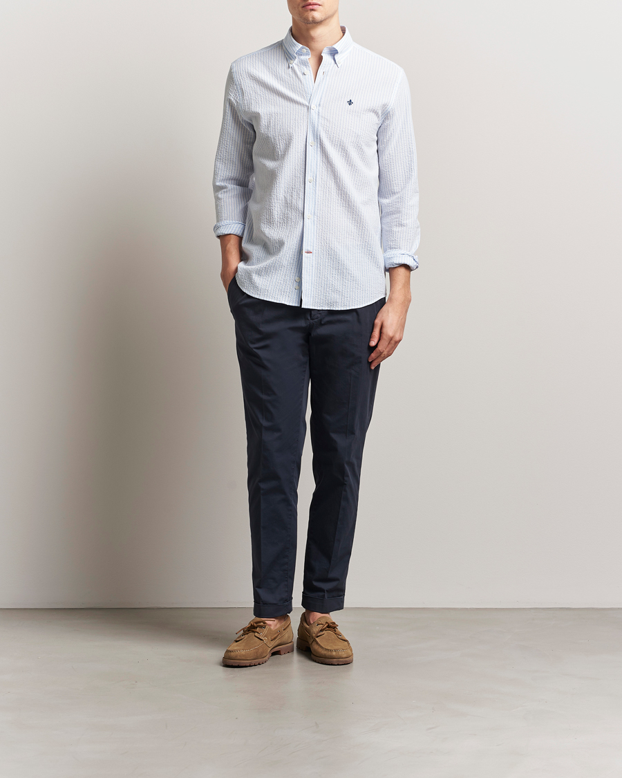 Herren | Hemden | Morris | Slim Fit Striped Seersucker Shirt Light Blue