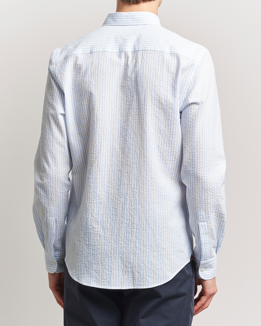Herren | Hemden | Morris | Slim Fit Striped Seersucker Shirt Light Blue