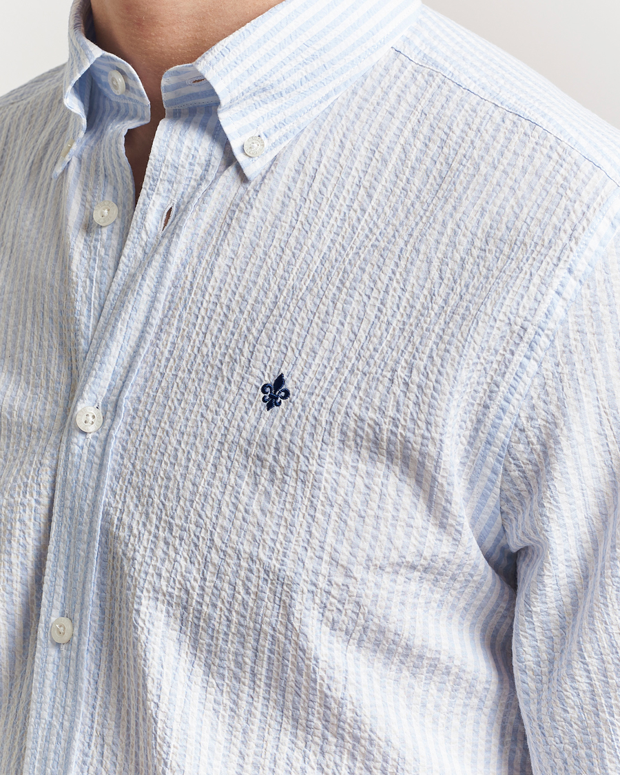 Herren | Hemden | Morris | Slim Fit Striped Seersucker Shirt Light Blue