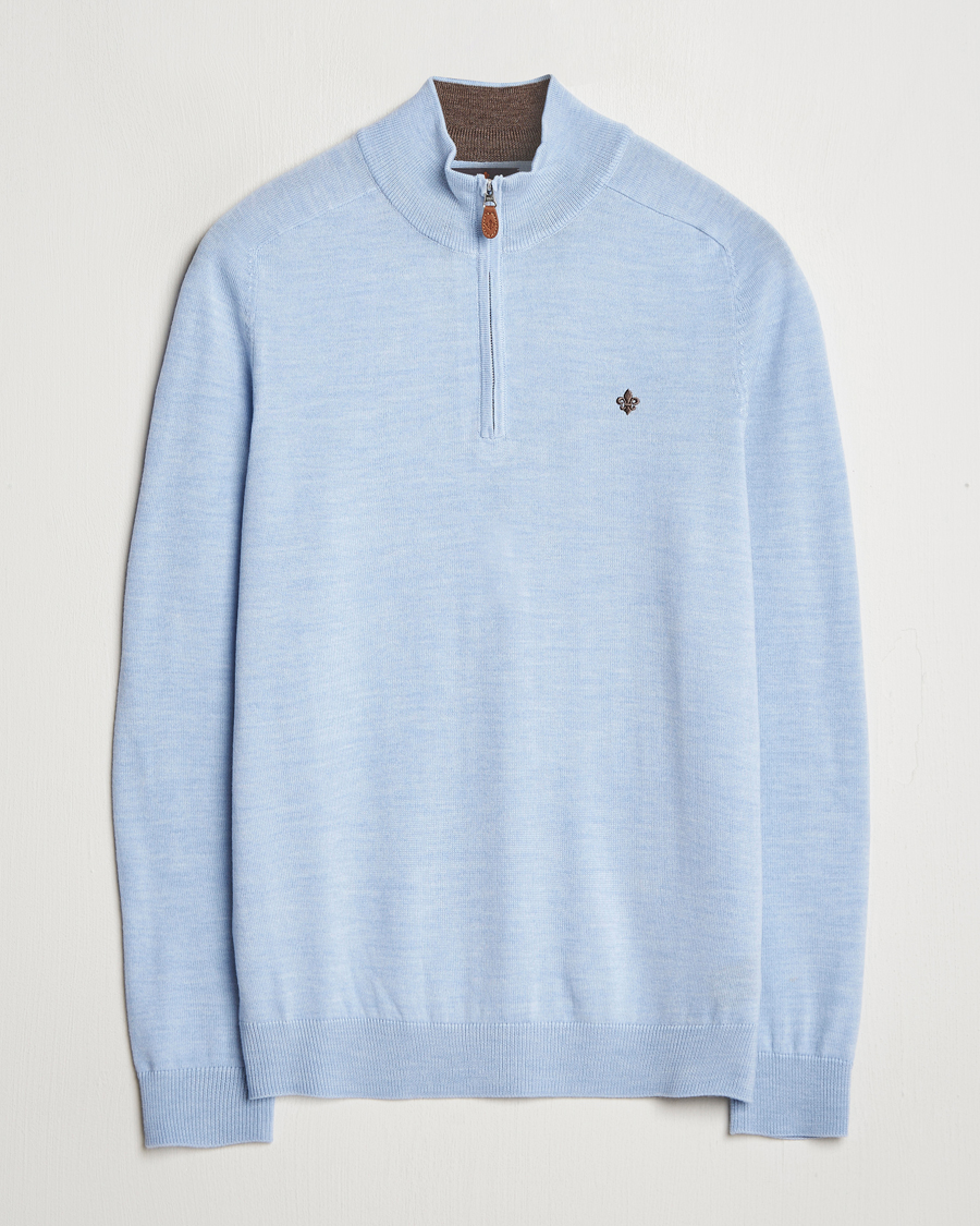Herren | Pullover | Morris | John Merino Half Zip Light Blue