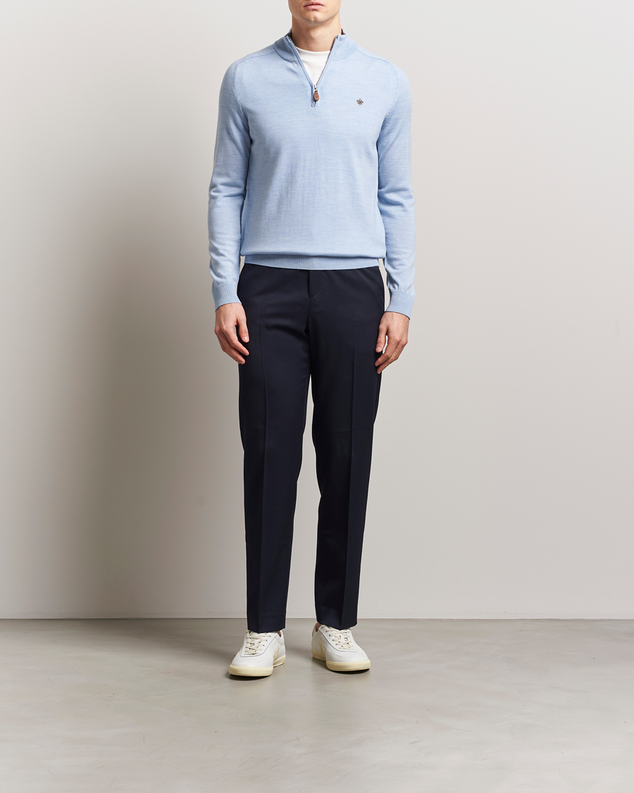 Herren | Pullover | Morris | John Merino Half Zip Light Blue