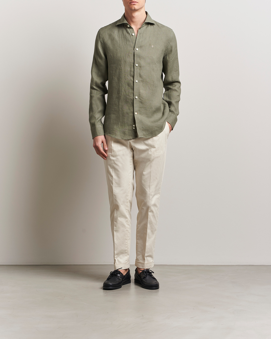 Herren | Hemden | Morris | Slim Fit Linen Shirt Green
