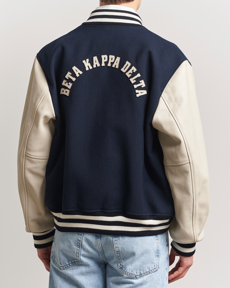 Herren | Jacken | GANT 240 Mulberry Street | Leather Mix Varsity Jacket Navy