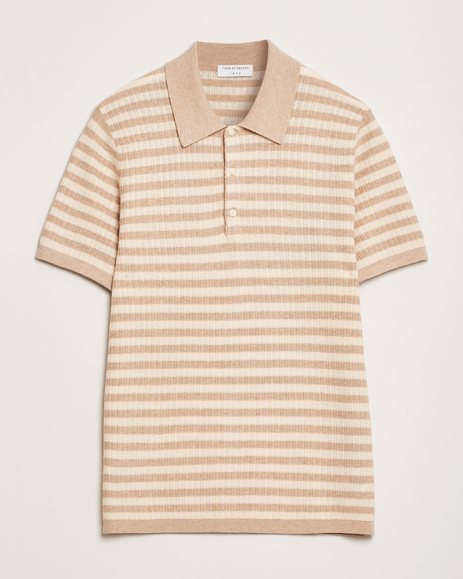Herren | Poloshirts | Tiger of Sweden | Erros Knitted Striped Polo Practical Beige