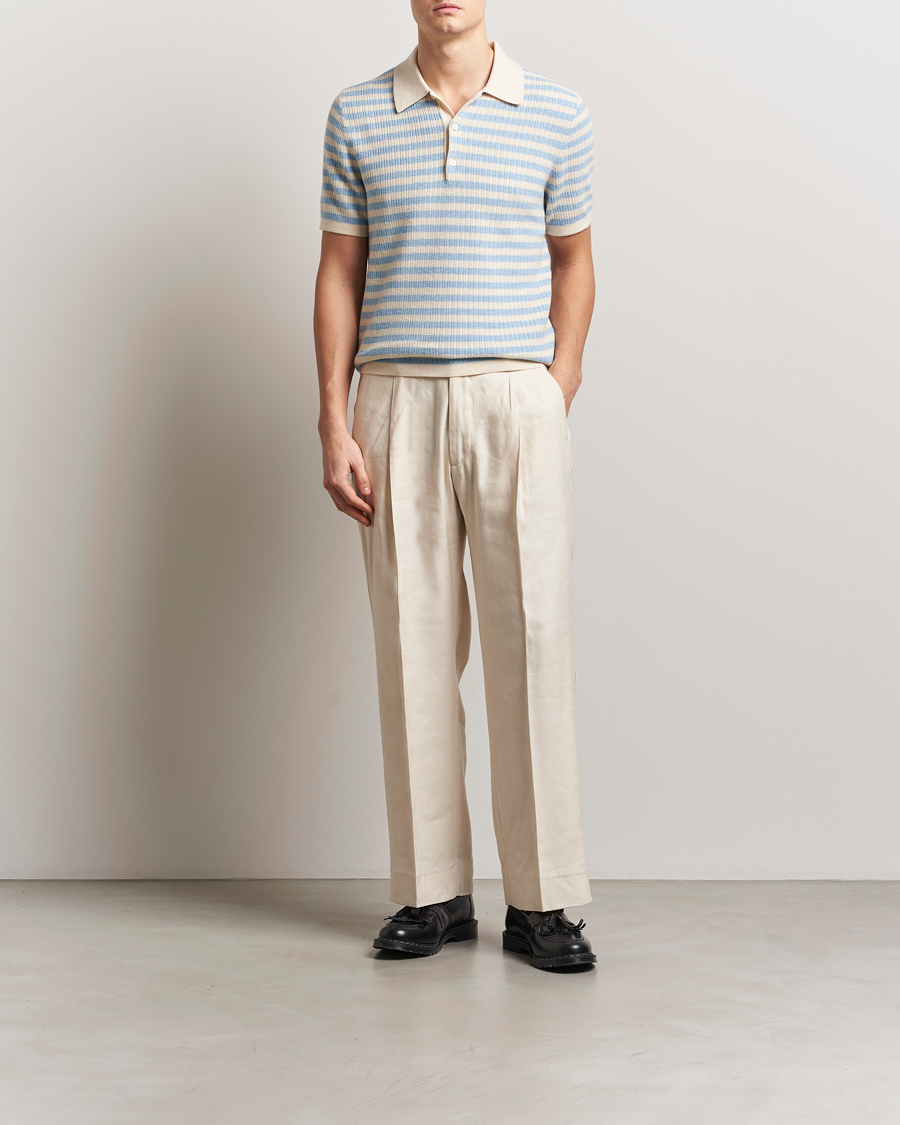 Herren | Poloshirts | Tiger of Sweden | Erros Knitted Striped Polo Light Blue