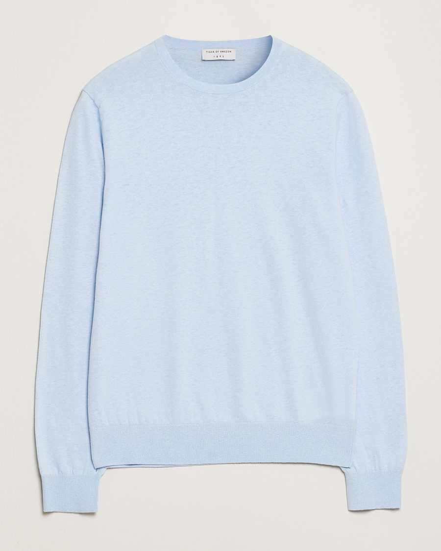 Herren | Pullover | Tiger of Sweden | Connor Linen/Cotton Sweater Light Blue