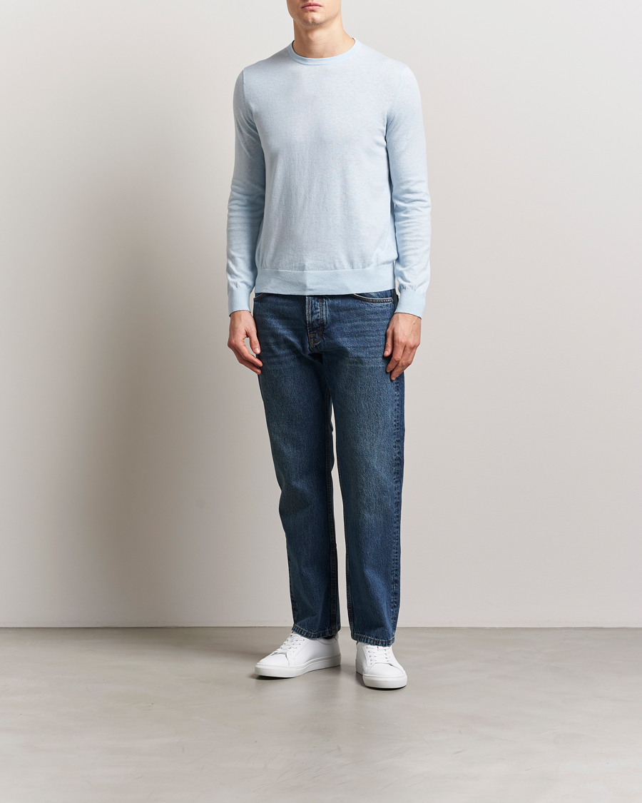Herren | Pullover | Tiger of Sweden | Connor Linen/Cotton Sweater Light Blue