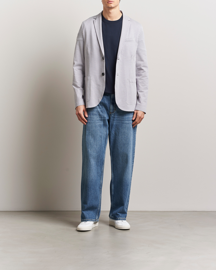 Herren | Sakkos | Harris Wharf London | Coolmax Striped Seersucker Blazer Grey/White