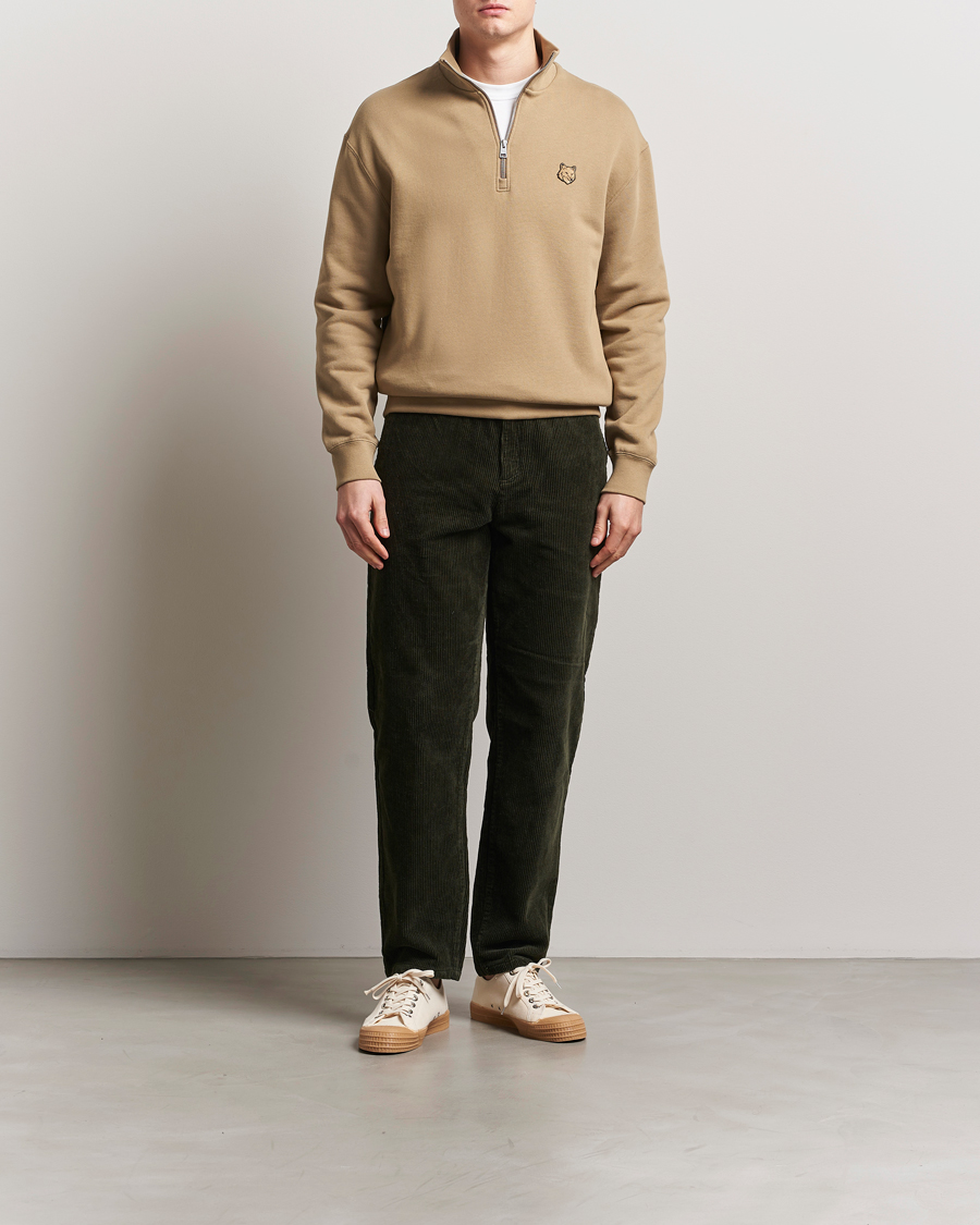 Herren | Pullover | Maison Kitsuné | Tonal Fox Head Half Zip Sweatshirt Cardamon