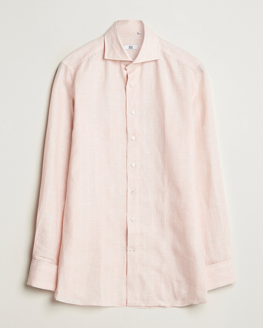Herren | Hemden | 100Hands | Cut Away Double Cuff Striped Linen Shirt Pink