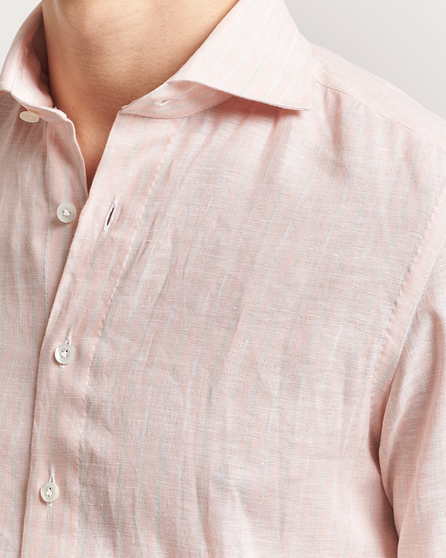 Herren | Hemden | 100Hands | Cut Away Double Cuff Striped Linen Shirt Pink