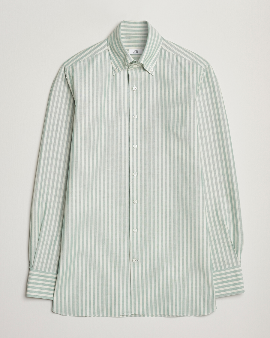 Herren | Hemden | 100Hands | Striped Japan Oxford Button Under Shirt Green