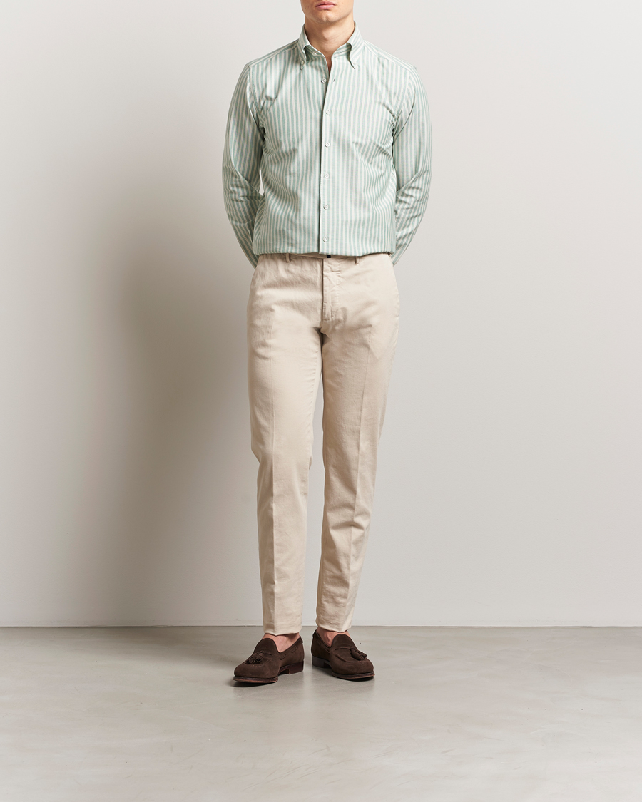 Herren | Hemden | 100Hands | Striped Japan Oxford Button Under Shirt Green