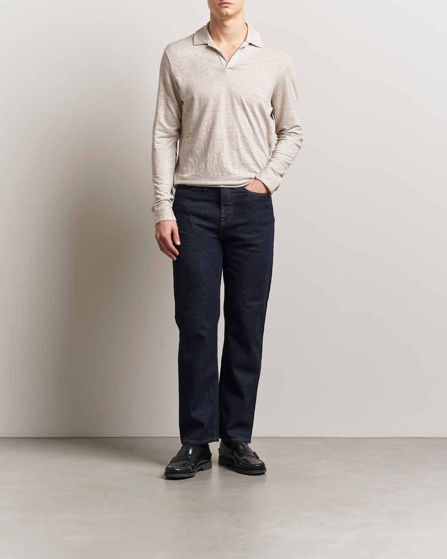 Herren | Pullover | Gran Sasso | Washed Linen Long Sleeve Polo Beige Melange
